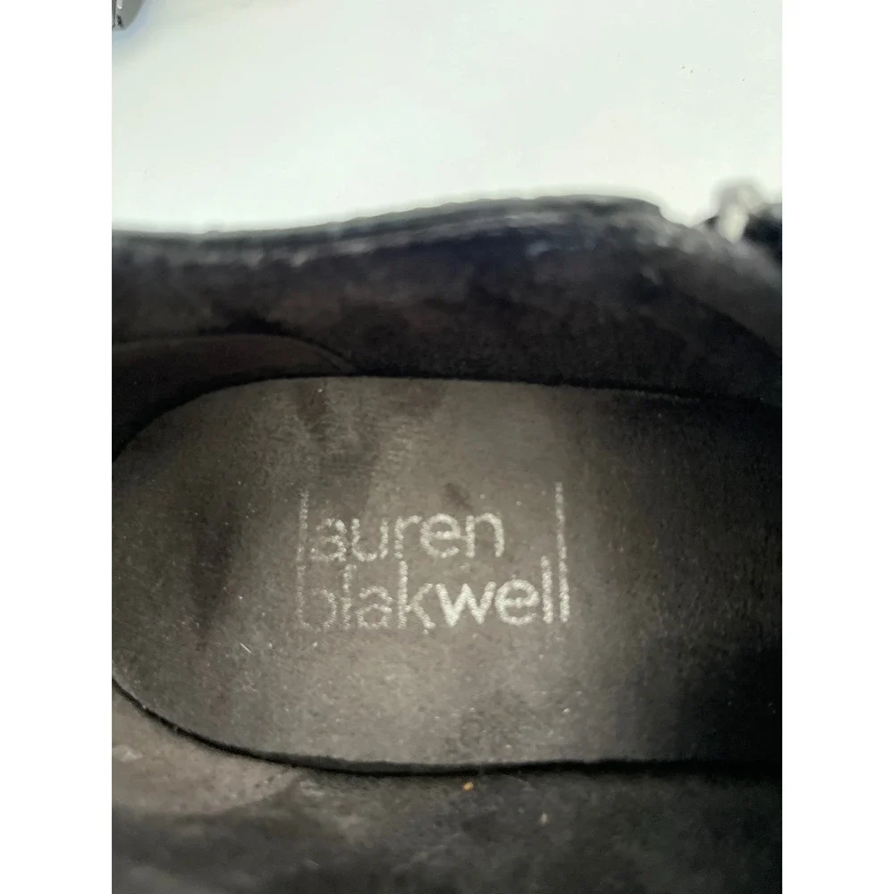 Lauren Blakwell Luisa Black Leather Side Zip Block Heel Ankle Bootie‎ Shoes 9M